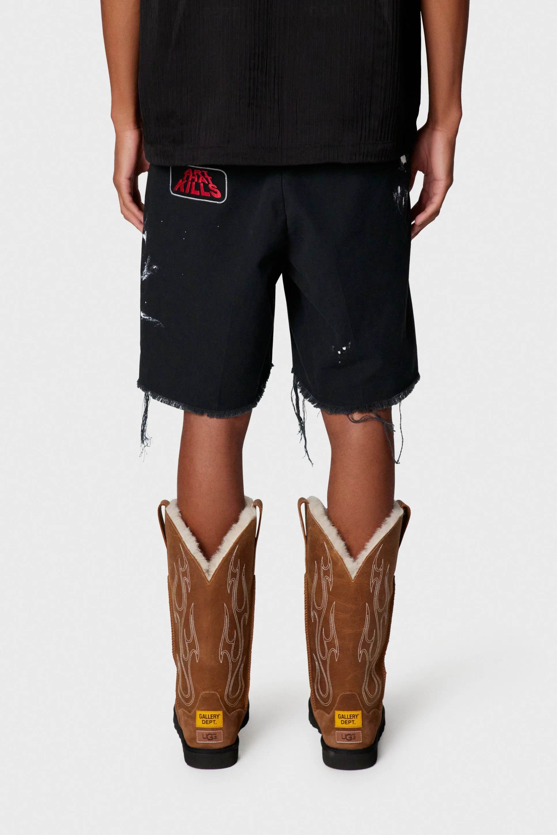 667#Gallery Dept New Retro Splash Ink Embroidery Logo Black Denim Shorts Casual Pants Black S~XL p200
